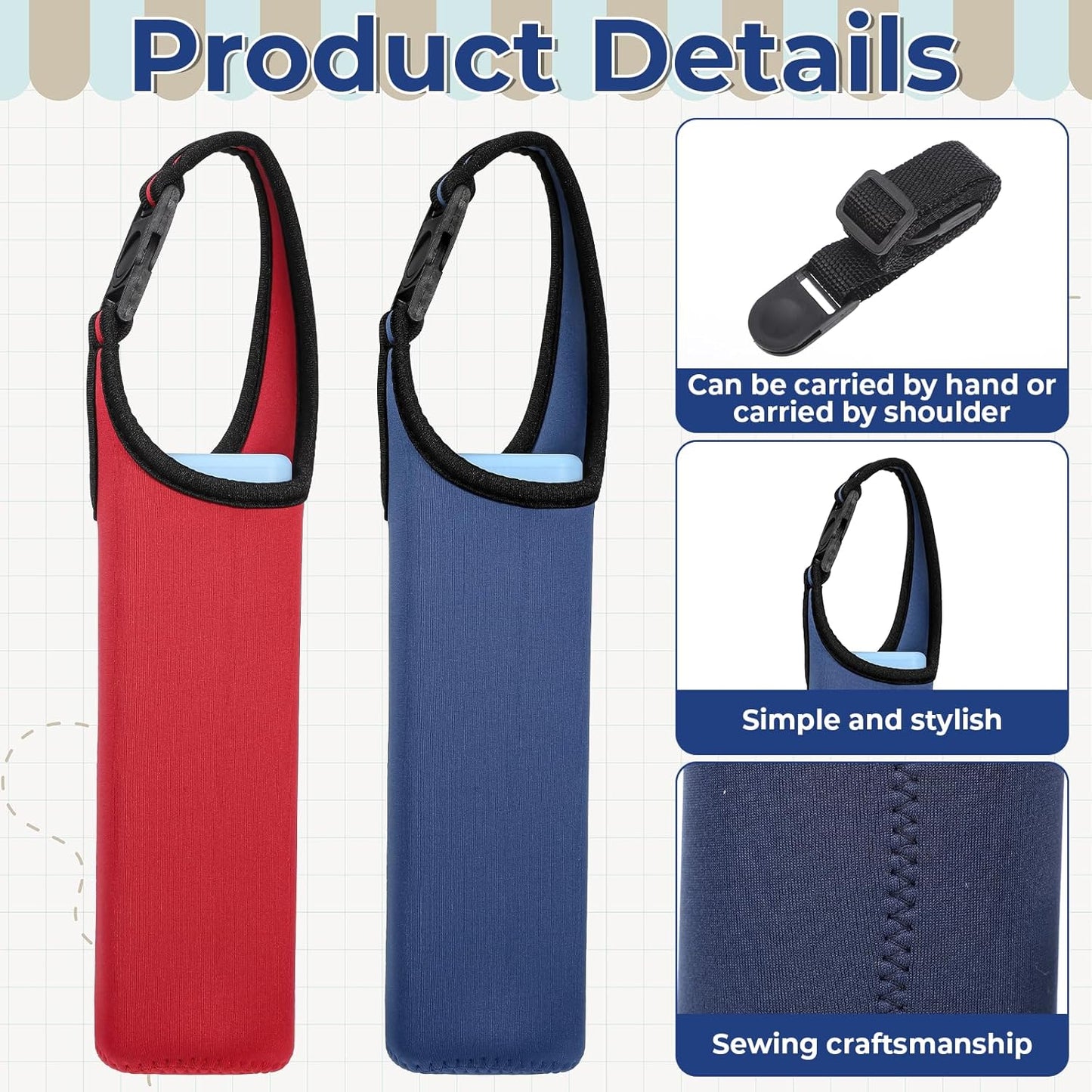 2 PCS Water Bottle Holder with Strap Water Bottle Carrier with Strap Neoprene Sleeve with Carrying Handle, Tumbler Sleeve Bottles Shoulder Carriers Waterbottles Holder with Straps for Portable Sport