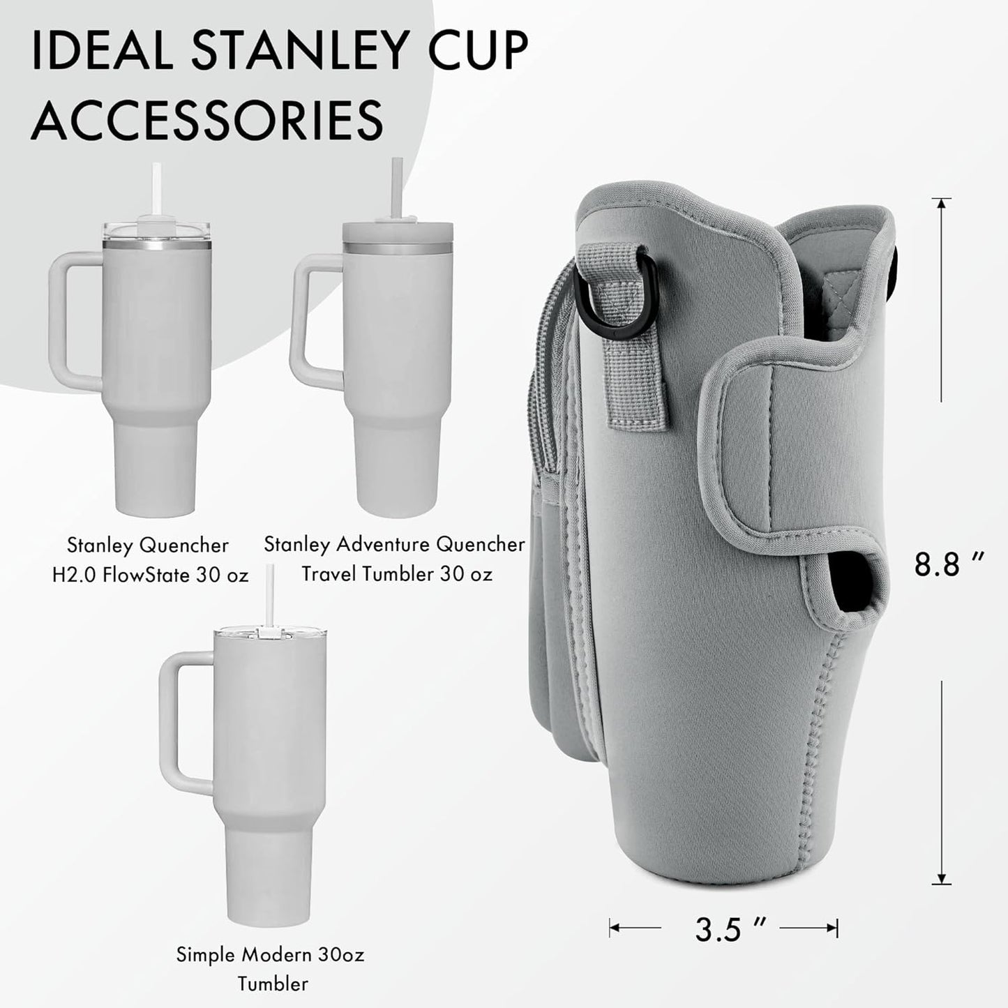 JEBEALUO Water Bottle Carrier Bag with Phone Pocket for Stanley Cup 40/30 oz, Water Bottle Holder with Adjustable Strap& Straw Cover, Stanley Cup Accessories