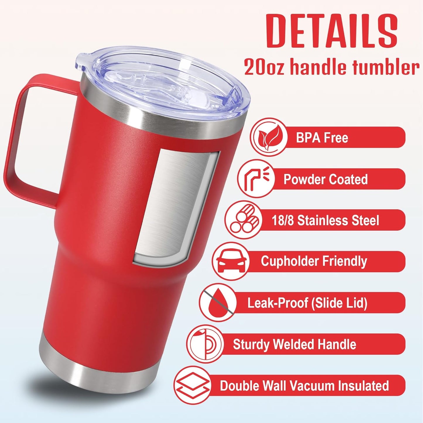 20 oz Tumbler with Handle and Lid, Stainless Steel Tumbler Insulated Travel Coffee Mug, Spill Proof Double Wall Vacuum Tumbler Cup Keep Drink Hot & Cold,White, 1 Pack