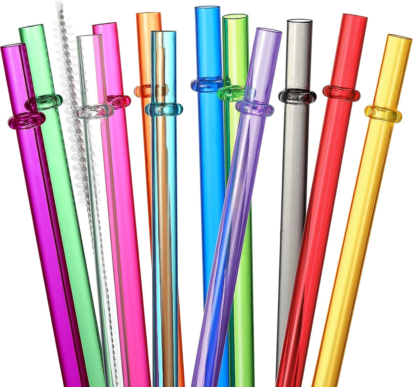 24 PCS, Reusable Straws with 4 Brushes, 10.5" Long Tritan Hard Plastic Straws, 12 Colors Translucent Replacement Drinking for 16OZ-32 OZ Tumblers, Cups, Jars, Stanley, YETI, Starbucks, BPA Free