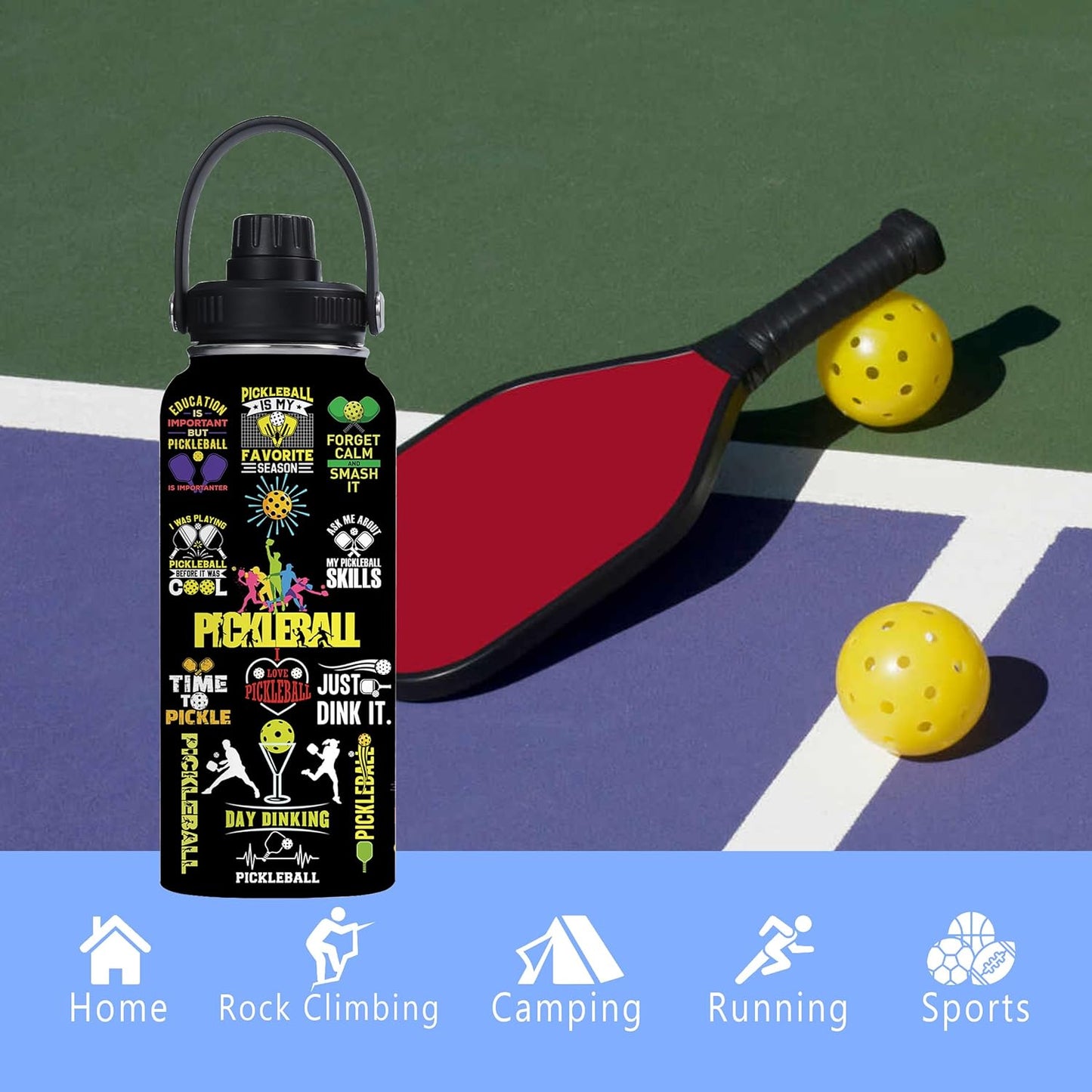 Pickleball Water Bottle 32oz Stainless Steel Insulated Vaccum with Lid, Pickleball Gifts for Pickleball Players, Pickleball Lovers, Women Girls Ladies