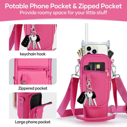 linmaya Water Bottle Carrier Bag for Stanley Cup 40/30oz with Phone Holder Pockets,Neoprene Water Bottle Cross-body Bag with Adjustable Shoulder & Hand Strap Stanley Cup Accessories