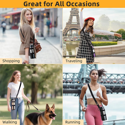Nuovoware Water Bottle Holder With Strap, 2 Pack Elastic Water Bottle Sling Bag for 20-40 Oz, Lightweight Crossbody Bag With Shoulder Strap for Walking Hiking Camping Traveling, Black+Black
