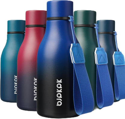BJPKPK Insulated Water Bottles, 18 oz Stainless Steel Metal Water Bottle with Strap, BPA Free Leak Proof Jugs, Mugs, Flasks, Reusable Thermal Flasks for Sports & Travel, Black - Colors A