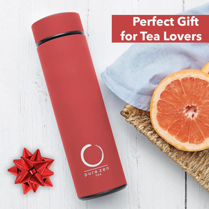 Pure Zen Tea Thermos with Infuser for Hot and Cold Infusions - Stainless Steel - Tea Infuser Bottle - Leakproof Travel Mug with Filter - 15oz - Blue