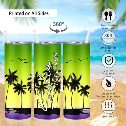 Girl Trip Gifts for Women, Personalized Girls Trip Tumblers with Name Text, Custom Beach Tumbler, Road Trips Vacation Cruise Cup with Lid and Straw, Bachelorette Party Girl Weekend Gift For Friend