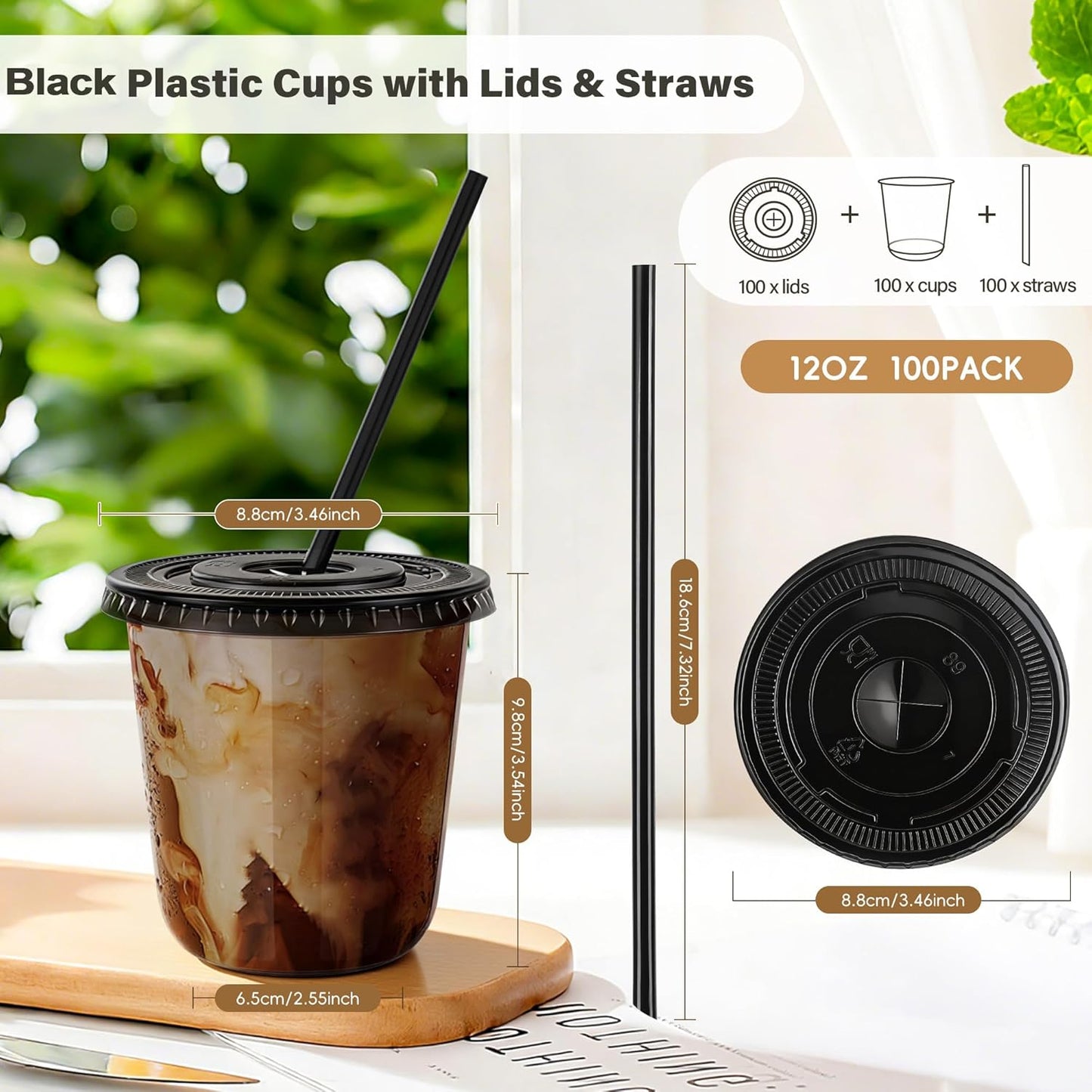 tchrules 100 Set 16oz Plastic Cups with Lids and Straws, Disposable Clear Iced Coffee Cup with Lid, Round Bottom Plastic To Go Cups for Cold Drinks Slushie Smoothie Lemonade Matcha Party Shop Supplies