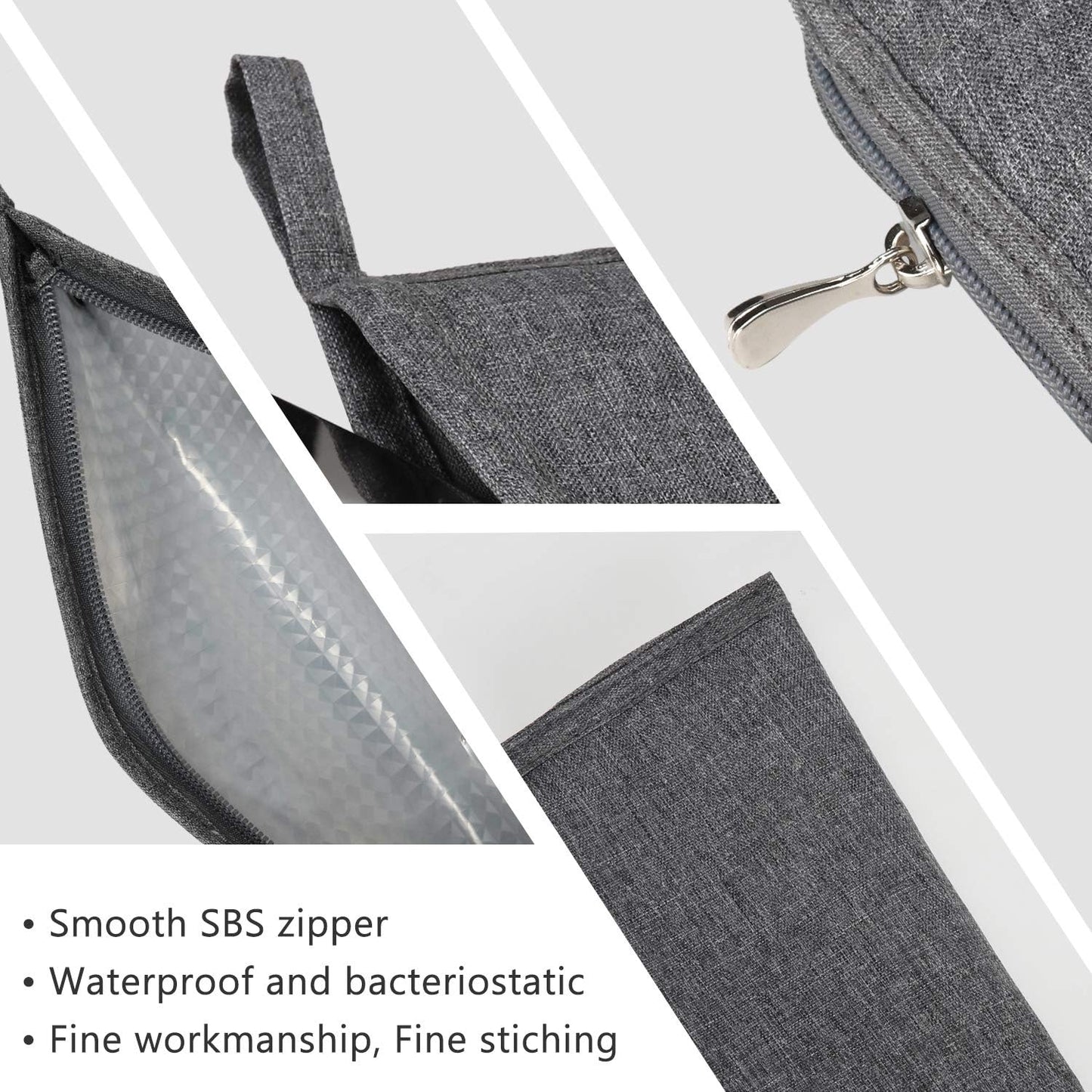 Aosbos Reusable Straws & Chopsticks Case, Portable Carrying Bag, Small Pouch for Stainless Steel, Silicone, Plastic, Straws, Travel Utensil Sets - Grey