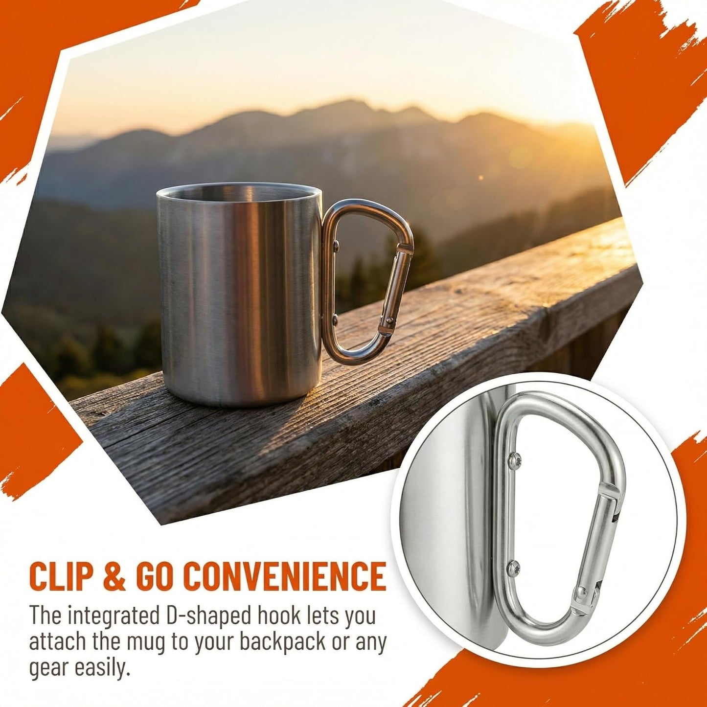 Tebery 2 Pack Stainless Steel Coffee Mugs with Handles 10OZ Double Walled Travel Water Tea Coffee Cups for Backpacking, Camping & Hiking