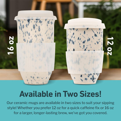 NOVA CERAMICS Coffee Tumbler – Travel Mug - On the Go Coffee Mug – Microwave & Dishwasher Safe Green Coffee Tumbler - Gifts For Women Men Him Her – 16oz – Monsoon
