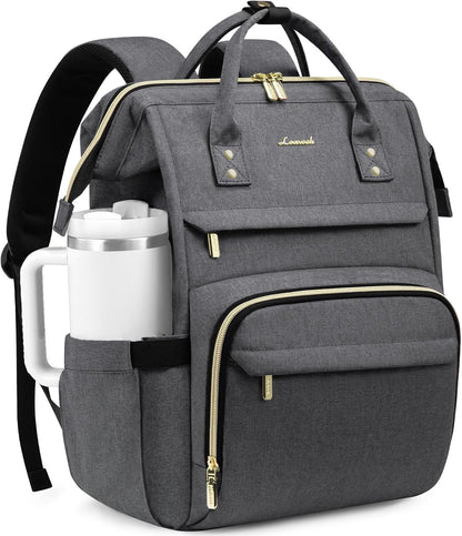 LOVEVOOK Laptop Backpack for Women with Giant Tumbler Holder Pocket,15.6 inch Waterproof Travel Backpack Purse Computer Laptop Bag,Professional Work College Nurse Teacher Backpack Casual Daypack,Black