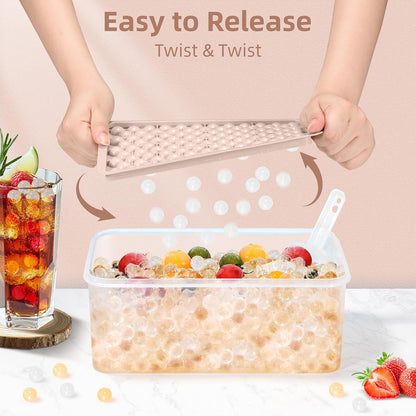 WIBIMEN Mini Ice Cube Trays, 0.55” Tiny Pebble Ice for Iced Coffee & Cocktails, Fast Chill, Easy Twist Release, Stackable with Lid & Storage Bin (4 Pack, Blue)