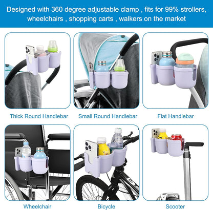 Accmor Stroller Cup Holder with Phone Holder, Bike Cup Holder, Universal Cup Holder for Uppababy Nuna Doona Strollers, 2-in-1 Cup Holder for Walker, Wheelchair, Scooter - Colors A