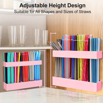 9.5” Large Acrylic Straw Holder for Cabinet Door, Reusable Adjustable Two-Part Straws Organizer with Ultra Sticky Adhesive Strips, 2026 Straw Storage for Kitchen Cupboard (Transparent)