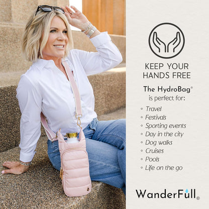 WanderFull Original HydroBag Fits Up to 32 oz Water Bottle Holder with Strap – Hands-Free Crossbody Water Bottle Carrier Bag with Phone Pocket - Colors B