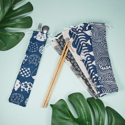Outus 20 Pcs Straw Carrying Case Chopstick Case, Reusable Utensil Pouch Portable Travel Canvas Bag for Straws, Knife, Fork, Spoon, Chopsticks (Nature Beige Mix)