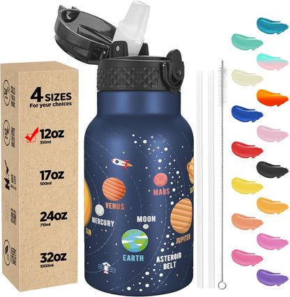 Han's Bottle Sports Water Bottle - 24 Oz, Straw Lid, Leak Proof, Vacuum Insulated Stainless Steel, Double Walled, Thermo Mug,Black