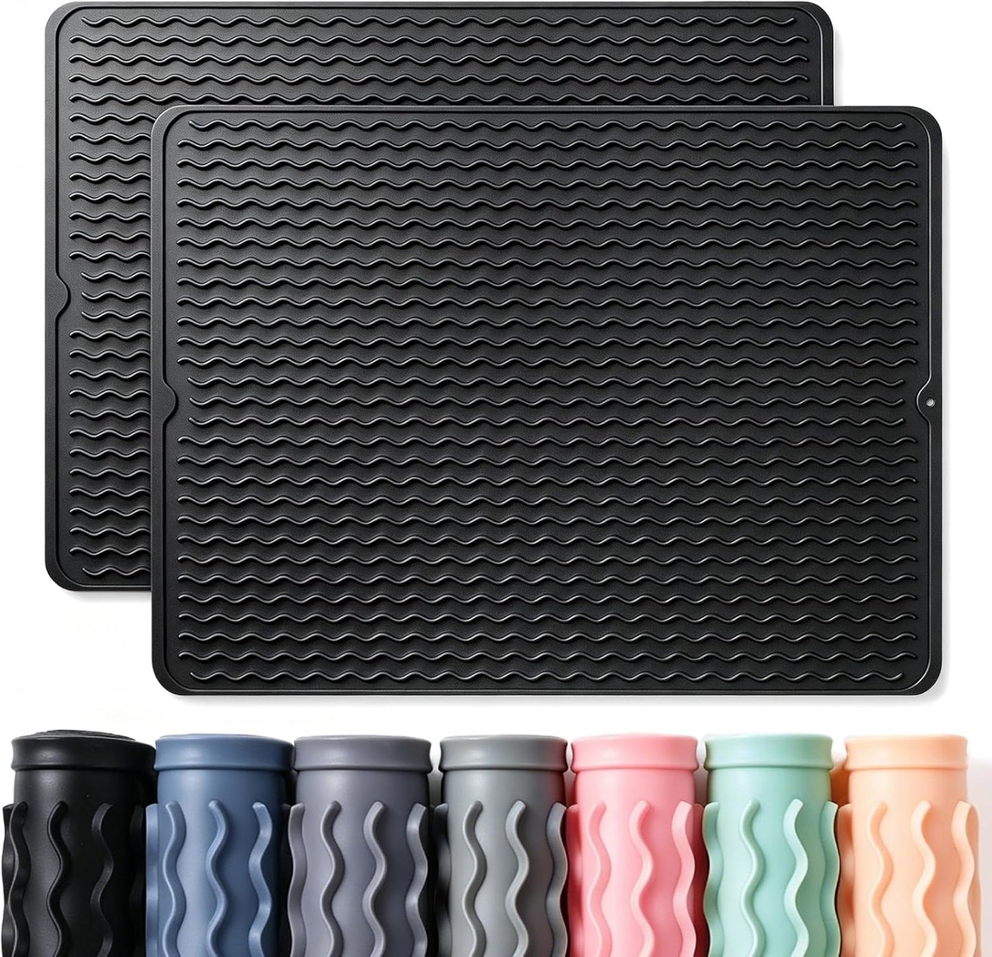 2 Pack Caketime Silicone Dish Drying Mat for Kitchen Counter Heat Resistant Under Sink Waterproof Coffee Bar Accessories Dining Rack Stone Utensil Holder Countertop Decor Must Haves 2026