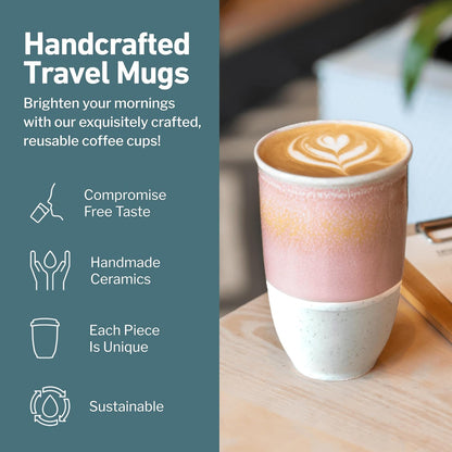 NOVA CERAMICS Coffee Tumbler – Travel Mug - On the Go Coffee Mug – Microwave & Dishwasher Safe Green Coffee Tumbler - Gifts For Women Men Him Her – 16oz – Monsoon
