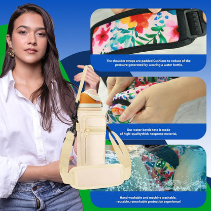 Neoprene Water Bottle Holder Bag with Cell Phone Pocket Compatible with Owala FreeSip 24 oz，Water Bottle Carrying Bag ，with Adjustable Shoulder Strap,for 24oz Stainless Steel Water Bottle