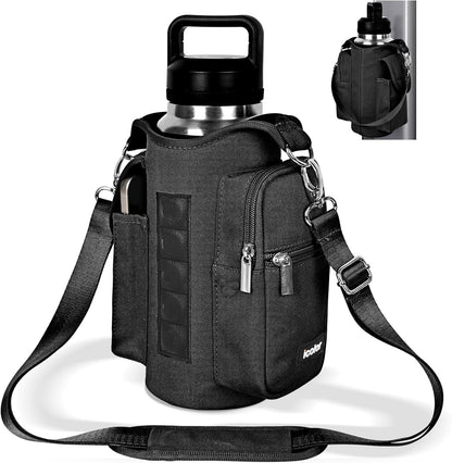 icolor Magnetic Gym Bag Water Bottle Carrier Holder with Phone Pockets & Shoulder Strap,Gym Magnetic Bag 5 Built-in Magnets Gym Accessories Organizer Sling Bottle Bag Pouch Sleeve