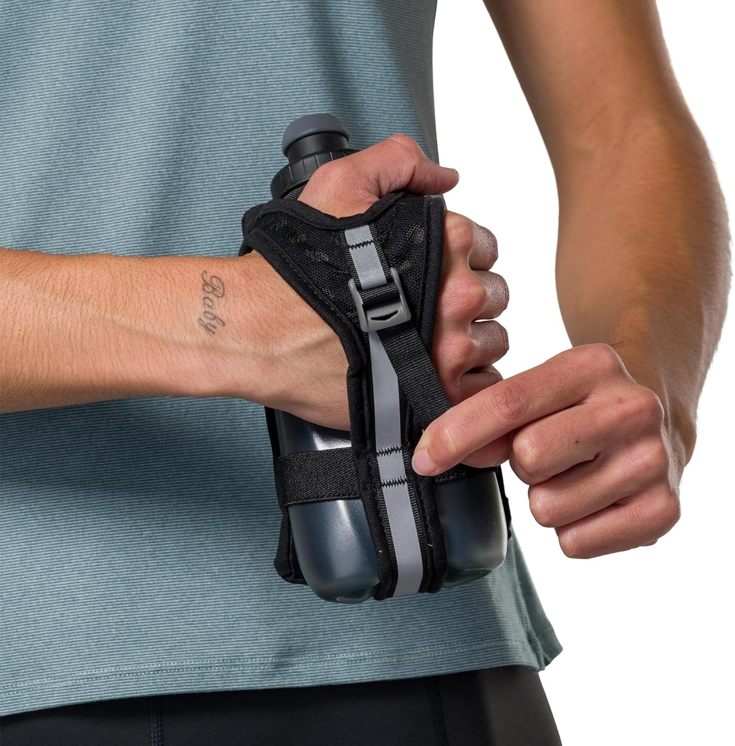Nathan SpeedDraw 2 Insulated Handheld Running Water Bottle Flask 18oz – Double-Wall Insulation, Ergonomic Grip, Blast Valve Cap, Phone & Key Storage Pockets, Reflective Design