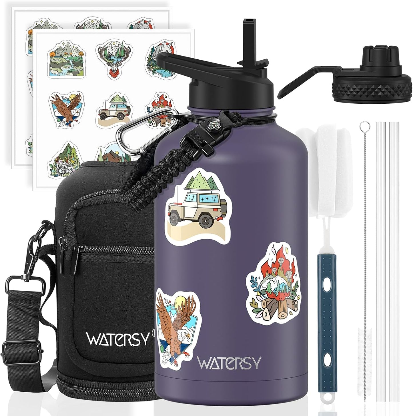40oz Insulated Water Bottle (Cold for 48 Hrs),BPA Free&Leak Proof,Stainless Steel Water Flask,Water Jug with Straw Spout Lids for Gym,Hiking,Travel,Black Blue