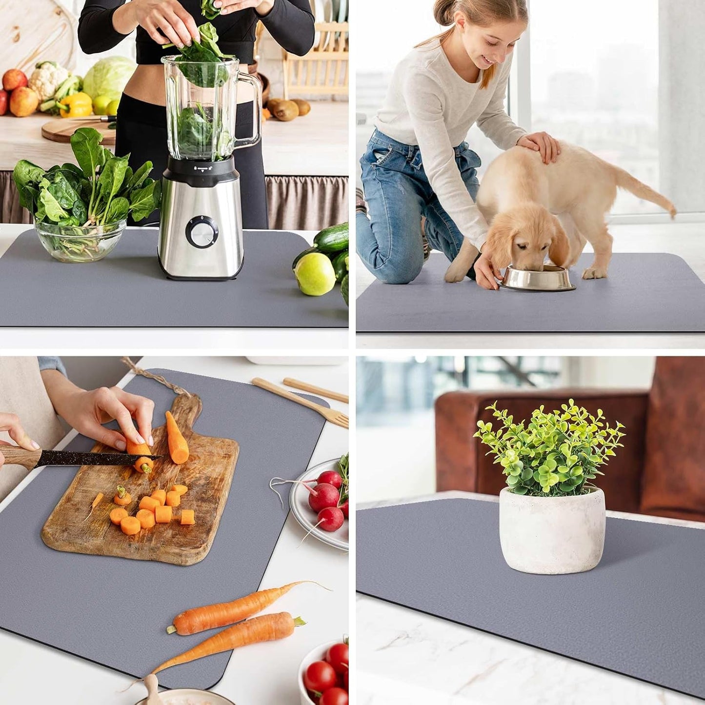 WISELIFE Dish Drying Mat Super Absorbent Drying Mat Large Dish Drying Mats for Kitchen Counter Easy Clean Dish Mat Kitchen Drying Mat15"x 18" Stylish Grey