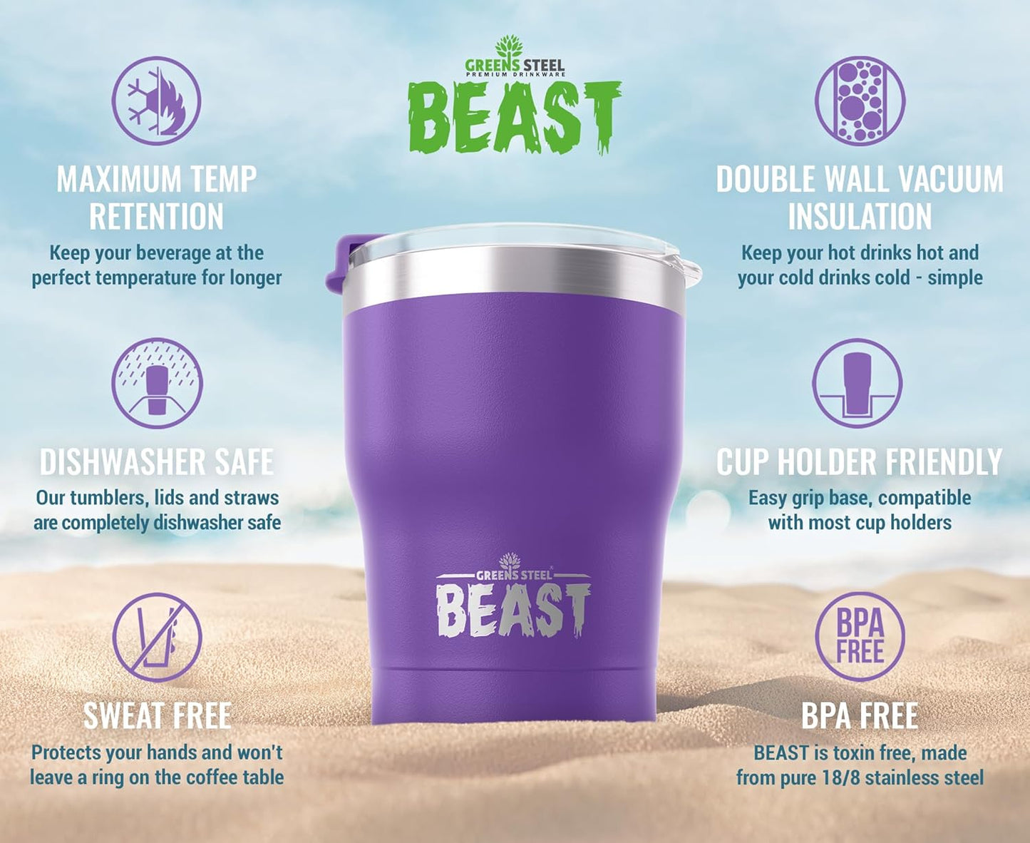 Beast 10 oz Tumbler Stainless Steel Vacuum Insulated Coffee Ice Cup Double Wall Travel Flask (Arctic White)