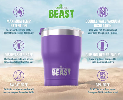 Beast 10 oz Tumbler Stainless Steel Vacuum Insulated Coffee Ice Cup Double Wall Travel Flask (Arctic White)