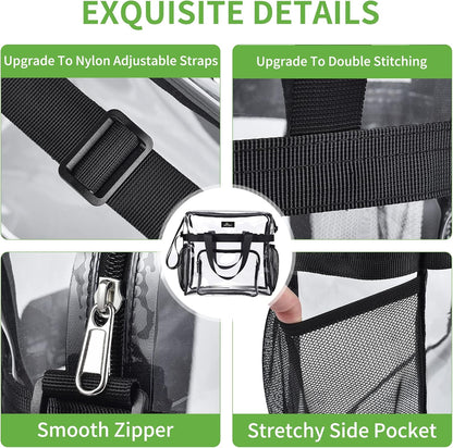 MAY TREE Clear Bag for Stadium Events, 12×5.5×12 Clear Tote Lunch Bag with Non-detachable Reinforced Straps for Work, Sporting Events and Gym, Black