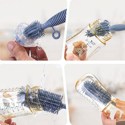 Bottle Brush & Straw Cleaner Brush Set,Silicone Bottle Brush with Sturdy Handle for Water Bottles,Tumblers,Baby Bottles,Long Flexible Straw Cleaner Brush for Standard Straws(Blue)