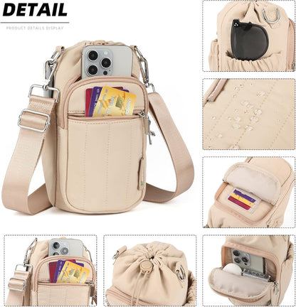 Rueesh Water Bottle Holder Bag with Adjustable Strap, Insulated Bottle Carrier Bag RFID Crossbody Sling Bag for Gym Walking