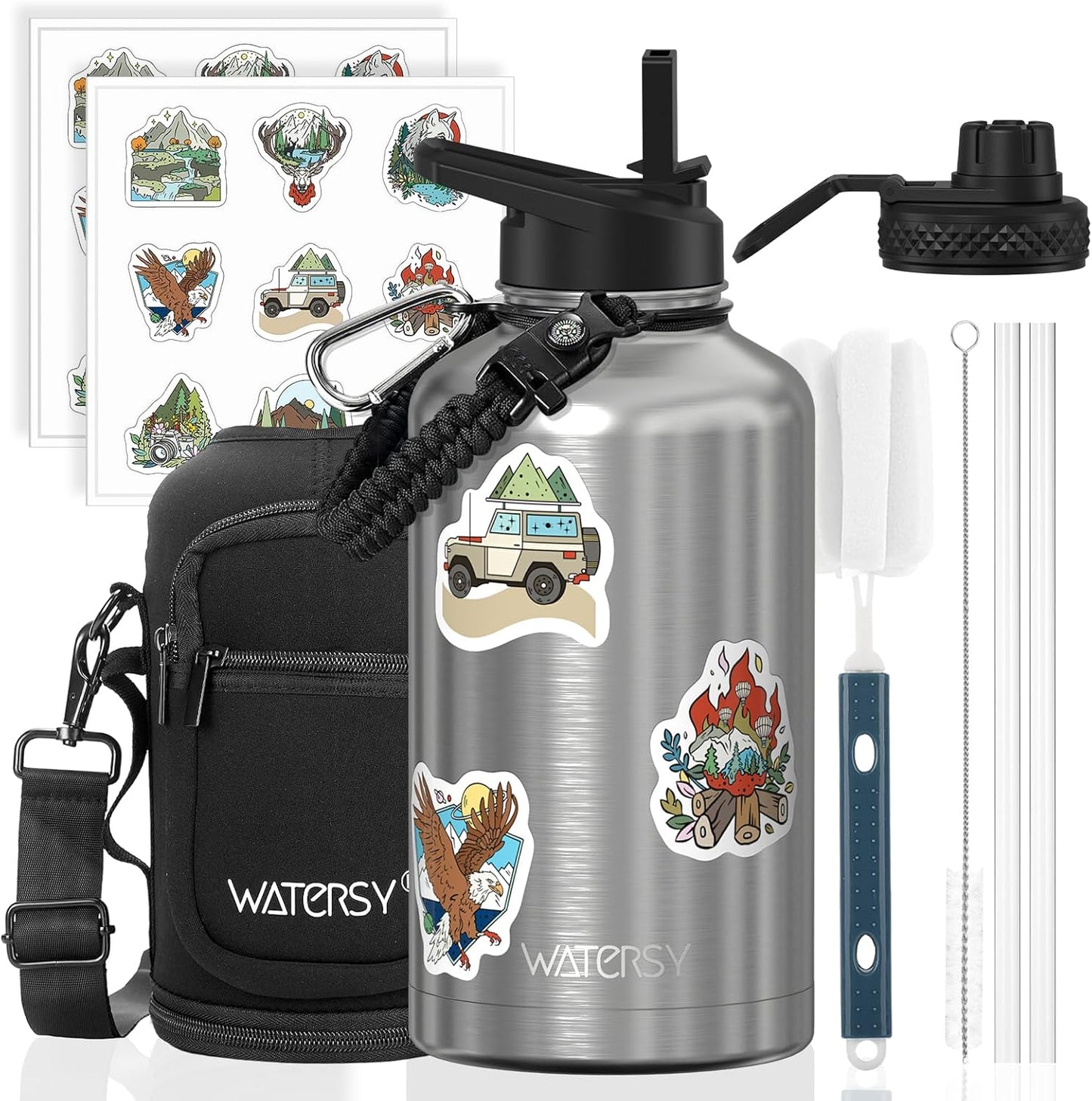40oz Insulated Water Bottle (Cold for 48 Hrs),BPA Free&Leak Proof,Stainless Steel Water Flask,Water Jug with Straw Spout Lids for Gym,Hiking,Travel,Black Blue