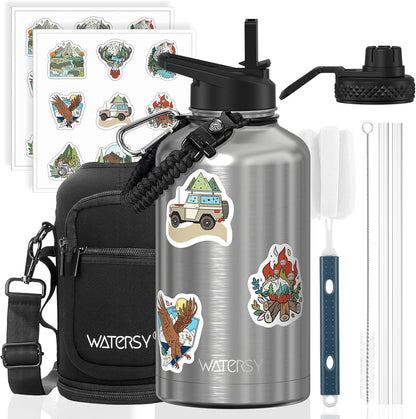 40oz Insulated Water Bottle (Cold for 48 Hrs),BPA Free&Leak Proof,Stainless Steel Water Flask,Water Jug with Straw Spout Lids for Gym,Hiking,Travel,Black Blue