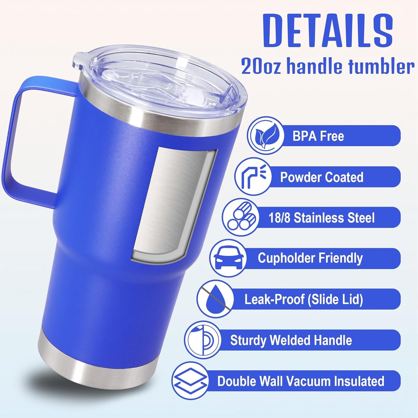 20 oz Tumbler with Handle and Lid, Stainless Steel Tumbler Insulated Travel Coffee Mug, Spill Proof Double Wall Vacuum Tumbler Cup Keep Drink Hot & Cold,White, 1 Pack