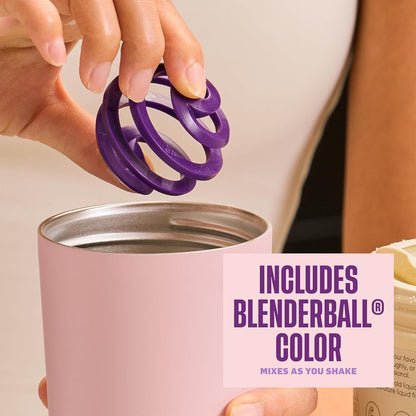 BlenderBottle 2-in-1 Insulated Stainless Steel Shaker Tumbler, Swig Leakproof Lid, Straw, BlenderBall, BPA Free, For Protein Shakes, Smoothies, And Pre Workout, 24 oz, Purple/Blue (Moon Mist)