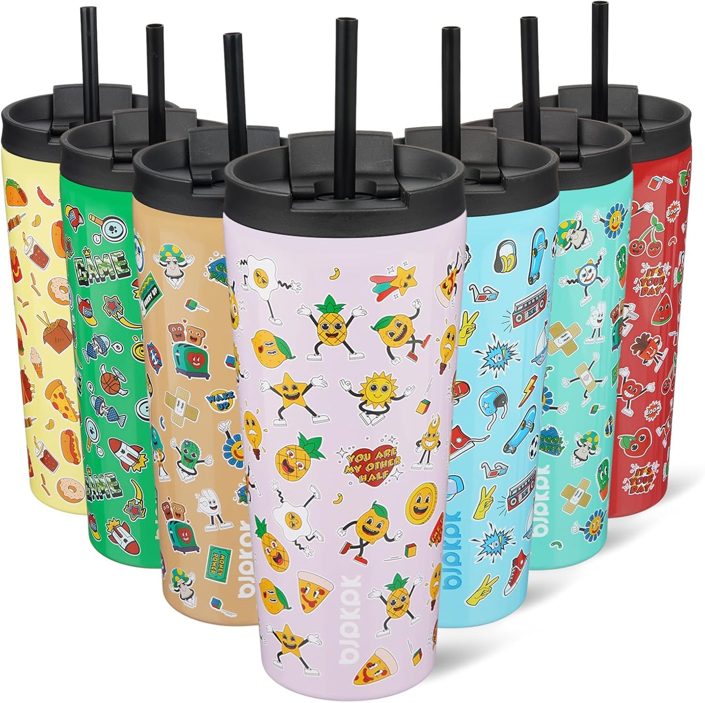 BJPKPK 22oz Insulated Tumbler With lid And Straw Stainless Steel Tumblers Travel Coffee Mug Reusable Thermal Cup,Sky