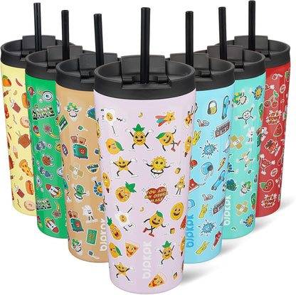 BJPKPK 22oz Insulated Tumbler With lid And Straw Stainless Steel Tumblers Travel Coffee Mug Reusable Thermal Cup,Sky