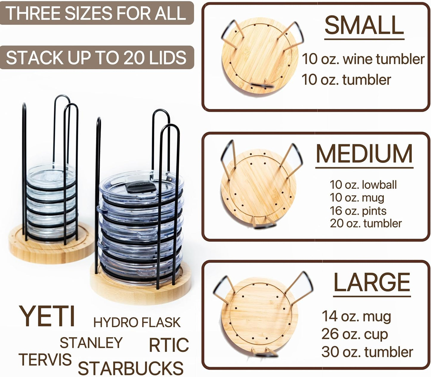 2PC Tumbler Lid Organizer, Detachable Cup Lid Organizer for Simple Modern Tumbler/Yeti Tumbler/Stanley Tumbler Lids, Holds up to 20 Lids, Cup Organizer for Kitchen Organizers and Storage