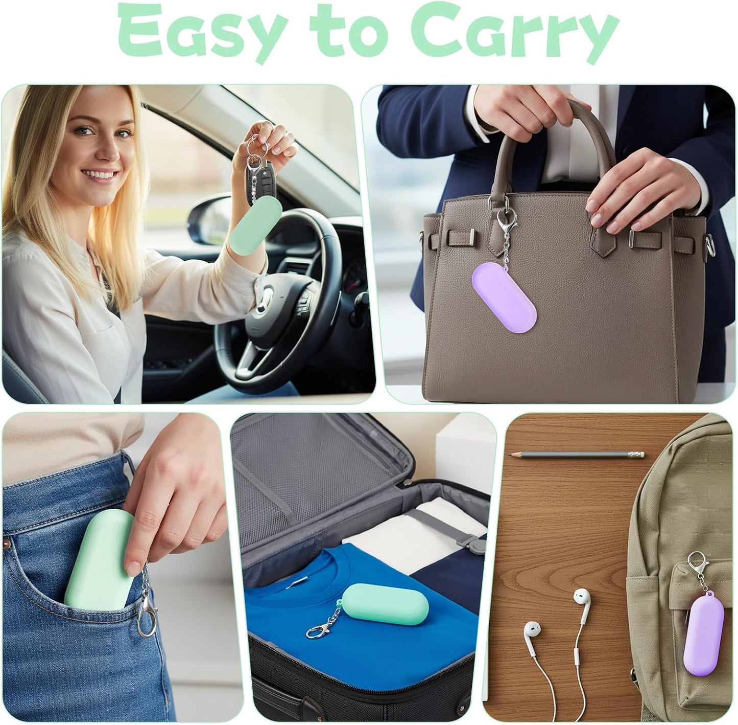 2 Set travel straws reusable with case, Portable Straw for Hot & Cold Drinks, Foldable Silicone Straws with Cleaning Brush & Keychain (Green, Purple)