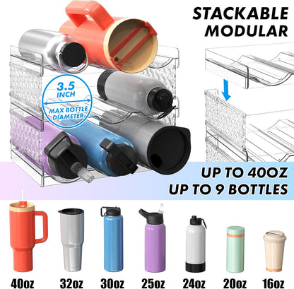 Simple Houseware 3-Tier Stackable Water Bottle Storage Organizer, Clear - Space Saving Bottle Holder for Kitchen, Pantry, and Refrigerator - Fits Stanley 40 oz Tumbler