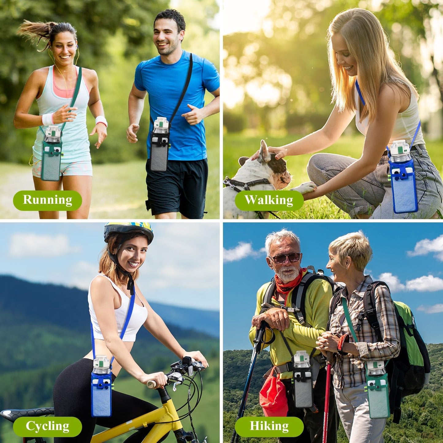 3Pcs Water Bottle Holder with Strap, Mesh Water Bottle Bag Carrier with Adjustable Shoulder for Walking and Travelling