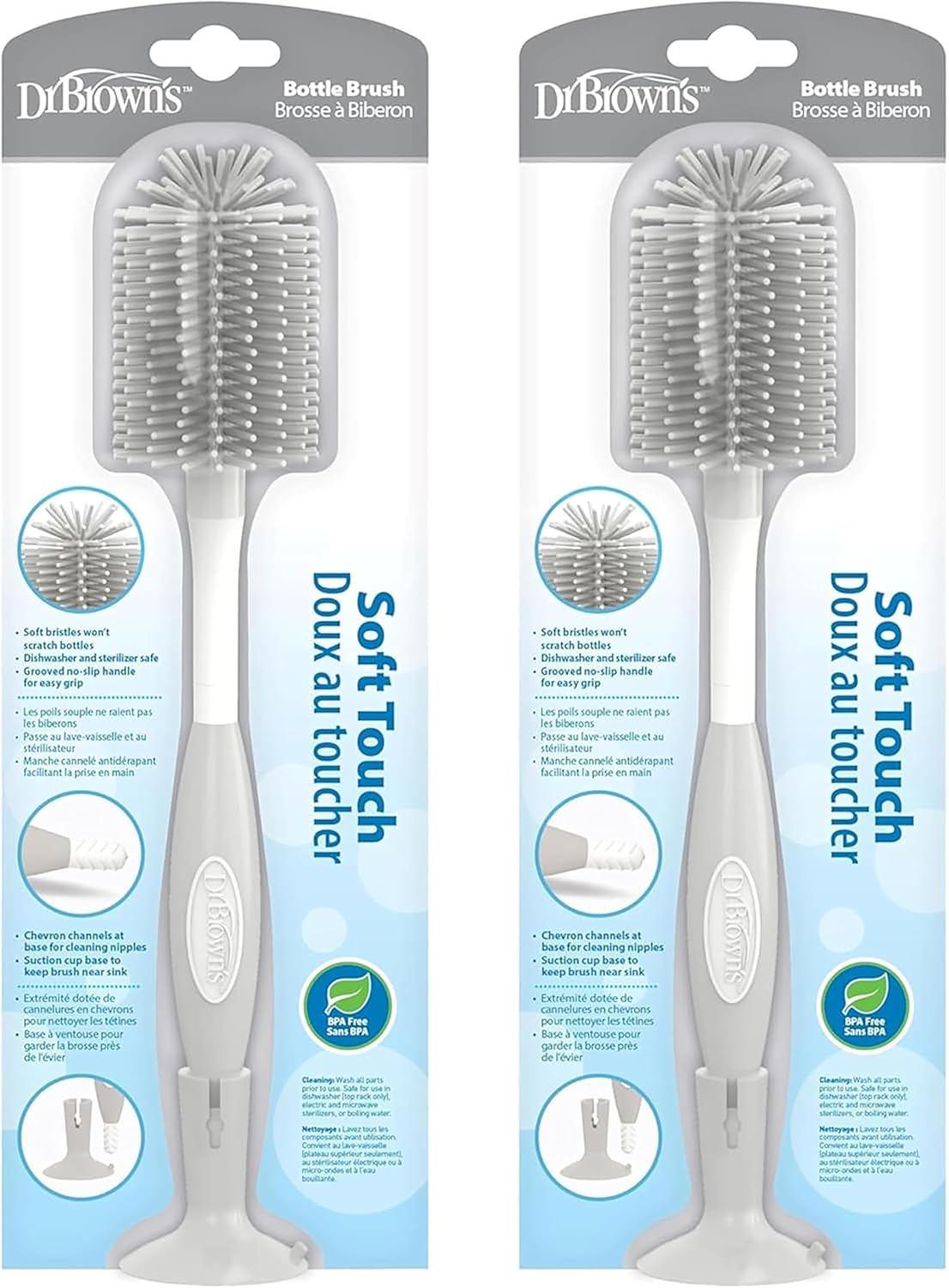 Dr. Brown's Soft Touch No Scratch Baby Bottle Cleaning Brush Nipple Cleaner with Stand and Storage Clip, BPA Free, Blue 1-Pack