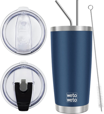 WETOWETO 20oz Tumbler, Stainless Steel Vacuum Insulated Coffee Travel Mug, Double Wall Powder Coated Insulated Coffee Mug Travel Mug with Lid Thermal Cup for Outdoor (Navy Blue, 1 Pack)