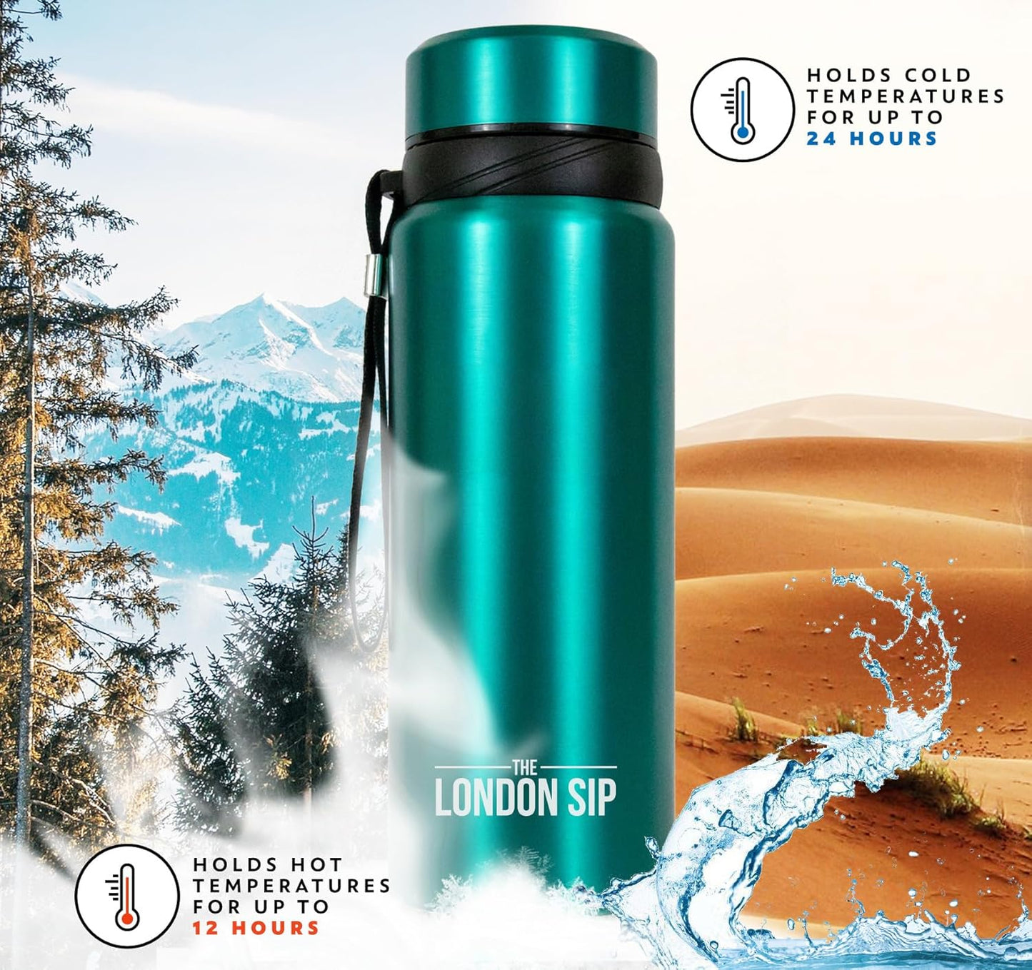 London Sip 25 oz Multi-Function Travel Mug and Tumbler Tea Infuser Water Bottle Fruit Infuser Flask Hot and Cold Double Wall Stainless Steel Coffee Thermos, Cosmic Silver