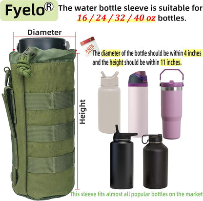 Tactical MOLLE Bottle Pouch Bag, Travel/Sprots Molle Water Bottle Holder with Drawstring Open Top and Mesh Bottom