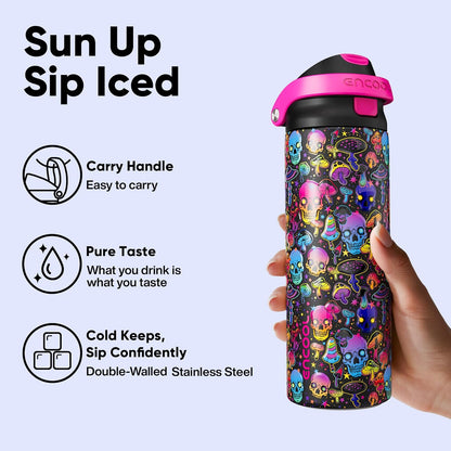 ENCOOL Leakproof Insulated Water Bottle with Straw Dual-Sip Water Bottle Bag-Safe Design for Work, Commute & Gym – Keeps Drinks Cold All Day, 24 oz, Lemonade Pink - Colors B