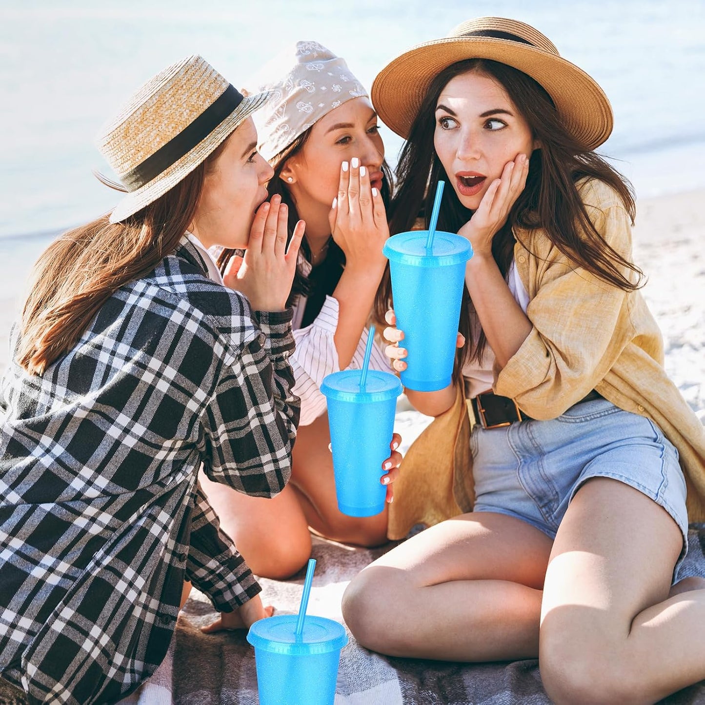 24 Pack Plastic Tumblers with Lids and Straw, Reusable Cups with Lids and Straws Colorful Cups for Cold Drink Iced Coffee, Plastic Tumbler Bulk for Party Birthday Gifts (24 oz, Stylish Colors)