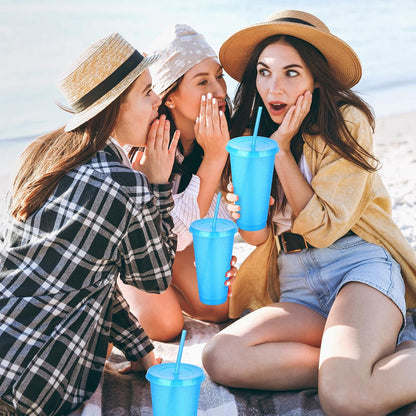 24 Pack Plastic Tumblers with Lids and Straw, Reusable Cups with Lids and Straws Colorful Cups for Cold Drink Iced Coffee, Plastic Tumbler Bulk for Party Birthday Gifts (24 oz, Stylish Colors)